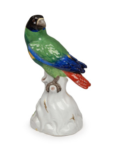 MEISSEN antique German porcelain parrot figure, 19th century, blue crossed swords mark to base, 22cm high