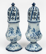 A pair of antique Delft earthenware spice jars with baluster shaped bodies with pierced dome tops, 18th/19th century, 21.5cm high. - 2