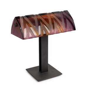 DAUM&nbsp;"Rythme" French p&acirc;te de verre and iron table lamp with original papers, engraved "Daum, France", 34cm high, 30cm wide