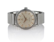 OMEGA "Seamaster" automatic gents wristwatch in stainless steel case with silvered dial and applied Arabic and baton numerals&nbsp;with gold sword type hands. Fixo-Flex expandable wrist strap. Circa 1958. 3.8cm wide including crown.