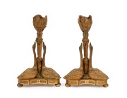 A pair of antique French gilt bronze swan decorated candlesticks, 19th century, ​​​​​​​17cm high