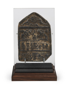 GRAND TOUR Roman Danubian lead plaque, unknown age, on bespoke stand, 13cm high, 18cm high overall