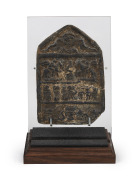 GRAND TOUR Roman Danubian lead plaque, unknown age, on bespoke stand, 13cm high, 18cm high overall