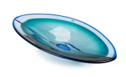 KOSTA BODA vintage Swedish blue and green sommerso art glass bowl by G&ouml;ran W&auml;rff, engraved "Kosta Boda, G. W&auml;rff", with original label "Kosta Boda", ​​​​​​​7cm high, 32cm wide.