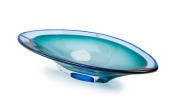 KOSTA BODA vintage Swedish blue and green sommerso art glass bowl by G&ouml;ran W&auml;rff, engraved "Kosta Boda, G. W&auml;rff", with original label "Kosta Boda", ​​​​​​​7cm high, 32cm wide. - 2