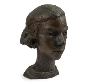ARTIST UNKNOWN, cast bronze bust of a woman, signed (illegible), early to mid 20th century, 31cm high