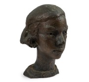 ARTIST UNKNOWN, cast bronze bust of a woman, signed (illegible), early to mid 20th century, 31cm high