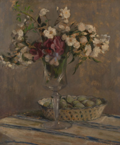 CECILE HERTZ EYROLLES&nbsp;(1875-1974), (still life with flowers and fruit), oil on board, signed lower right, ​​​​​​​54 x 45cm, 71 x 61cm overall.