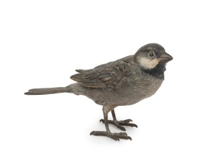 FRANZ BERGMANN antique Austrian cold painted bronze sparrow, circa 1900, stamped "B" under the tail, 7cm high, 13.5cm long.