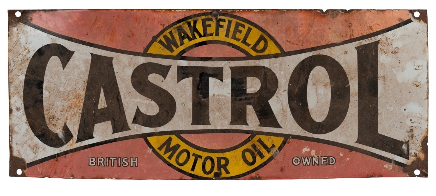 CASTROL WAKEFIELD MOTOR OIL vintage tin enamel sign, 30 x 76cm.