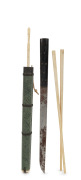 Antique Chinese travelling chopstick and knife utensil set in shagreen and bone case, 18th/19th century, 32cm high overall - 2