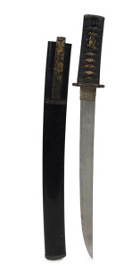 Antique Japanese samurai tanto in black lacquer scabbard, Edo/Meiji Period, 19th century, 40.5cm long. ​​​​​​​LICENCE REQUIRED.