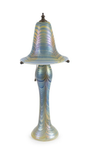 BRIONI vintage American iridescent glass table lamp and shade, signed "Brioni, '81", 55cm high overall