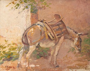EKTOR DOUKAS (1885-1969), ​​​​​​​(donkey), oil on canvas board, signed lower left, gallery label verso, 32 x 40cm, 44 x 51cm overall