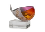 KOSTA BODA Swedish cameo cut art glass vase by KJELL ENGMAN, incised "Unik, Kosta Boda, K. Engman", 16cm high, 18cm wide - 2