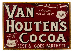 "VAN HOUTEN'S COCOA, BEST AND GOES FARTHEST" antique tin enamel advertising sign, 19th/20th century, 36 x 51cm