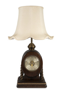 Nautical themed table lamp fitted with barometer, 20th century, 90cm high overall.