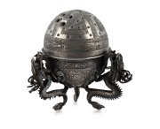 A fine quality antique Chinese silver incense burner with dragon decoration, 19th century, seal mark to base, ​​​​​​​6cm high.
