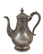 An antique English sterling silver coffee pot with Gothic decoration, made by Robert Hennell III of London, circa 1865, ​​​​​​​26cm high, 730 grams.