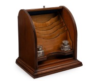 An unusual antique desk compendium with tambour roll top, 19th century, 30cm high, 28cm wide, 21cm deep - 2