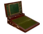 An antique mahogany brass bound campaign writing box with inset swing handles, mid 19th century, 15cm high, 40.5cm wide, 25.5cm deep - 2