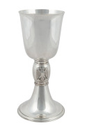 A vintage English sterling silver chalice with applied eagle decoration, made by The Central School of Arts & Crafts, circa 1952, 20cm high, 450 grams