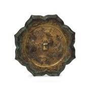 Tang Dynasty (618-906) fine quality antique Chinese bronze hand-mirror with remains of original gilt decoration, adorned with animals and flying birds, 12.5cm wide