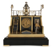 HELMSMAN&nbsp;impressive antique French industrial clock by&nbsp;Guilmet, 19th century, with key and pendulum. Note: Later ebonised timber base. 29.5cm high.