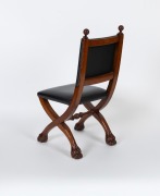 An antique Queensland maple and black leather cross framed hall chair with carved lion paw feet, 19th/20th century, 94cm high - 3