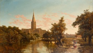 E. H. NIEMANN (British,&nbsp;1863-1867) Salisbury, oil on canvas, signed lower right "Niemann, 1896", 45 x 126cm, 93 x 145cm overall