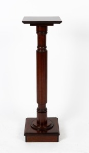 An Australian blackwood pedestal with square top, conforming moulded plinth base and finely reeded trunk,&nbsp;circa 1920, 102cm high, 29.5cm wide, 29.5cm deep