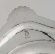 ASPREY&nbsp;vintage English sterling silver tray with&nbsp;hallmarked&nbsp;for 1953 and includes the visage of King Faisal II of Iraq as part of the hallmarks and engraved&nbsp;with the royal cypher for the late King. 41cm wide, an impressive 1940 grams. - 4