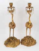 A pair of antique French gilt bronze candlesticks with crane bases, 19th century, 37cm high. - 2