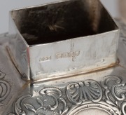 A pair of antique Dutch silver tea caddies with repousse decoration and lion finials, 19th century, 14cm high, 418 grams. - 4