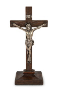 OMAR RAMSDEN antique English solid cast sterling silver Corpus Christi altar piece, mounted on oak, made in London, circa 1922, 24.5cm high.