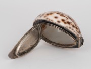 An antique Scottish sterling silver mounted cowrie shell snuff box, engraved "JOHN ROB, DUMBLAINE, 1760, E.L.", 9cm wide. - 4