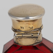 SAMPSON MORDAN&nbsp;fine quality antique English ruby glass and sterling silver scent bottle with rare vinaigrette base and remains of gilt wash finish, hallmarked for London, circa 1863, 10cm high - 3