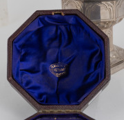 An antique sterling silver chalice cup (in two sections), with repousse angel decoration and housed in original plush fitted box, made in London, circa 1875, bearing church inscriptions to base, the cup 10cm high, 188 grams - 2