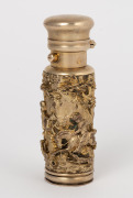 SAMPSON MORDAN&nbsp;rare antique English sterling silver and bronze scent bottle with vinaigrette base, handsomely cast with equestrian forest hunting scene, circa 1880, 8.5cm high - 2