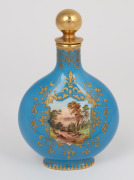 COALPORT antique English turquoise&nbsp;and gilt porcelain scent bottle with hand-painted landscape vignettes front and back, 19th century, green factory mark to base, 13.5cm high - 2