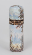 A fine quality antique French enamel and silver cylindrical scent bottle with original glass stopper, interior with rose gold wash finish, 19th century, 7.5cm high - 2