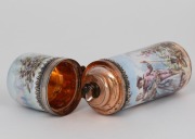 A fine quality antique French enamel and silver cylindrical scent bottle with original glass stopper, interior with rose gold wash finish, 19th century, 7.5cm high - 3