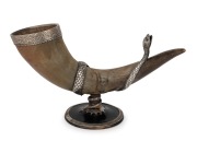 An antique silver mounted table snuff mull with applied snake decoration, 19th century, ​​​​​​​19cm high, 32cm wide