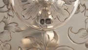 An antique English sterling silver four piece tea and coffee service with engraved Rococo&nbsp;revival decoration and remains of original gilt wash interior, made in London, circa 1842, the coffee pot 20cm high, 2,130 grams total - 4