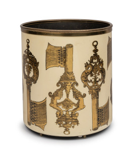 FORNASETTI vintage Italian waste paper drum, factory mark to base "Fornasetti, Milano, Made in Italy", 29cm high, 26cm diameter