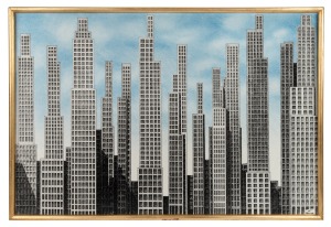 FORNASETTI "Pannello Grattacieli" print by Atelier Fabiola, factory mark lower right "Fornasetti, Milano, Made in Italy" with Fornasetti backing paper, 57 x 83cm overall