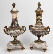 A pair of antique French marble cassolette urns with ormolu mounts and feet, 19th century, 44cm high - 2
