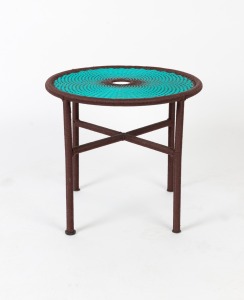 A vintage Italian lamp table with turquoise woven nylon circular top,&nbsp;M'afrique&nbsp;range by Sebastian Herker, 76cm high, 51cm diameter