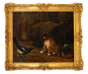 GEORGE ARMFIELD (English, 1811-1893), (terrier and magpies), oil on canvas, signed lower left "G. Armfield", 50 x 60cm, 66 x 75cm overall