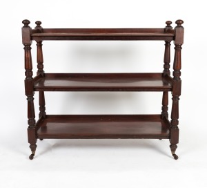 An antique English mahogany three tier dumbwaiter, circa 1860, 110cm high, 120cm wide, 46cm deep
